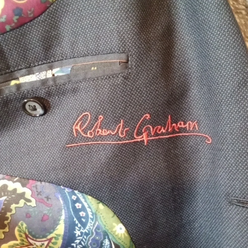 Robert Graham Navy Pinstripe Wool Single Breasted Blazer Mens 44